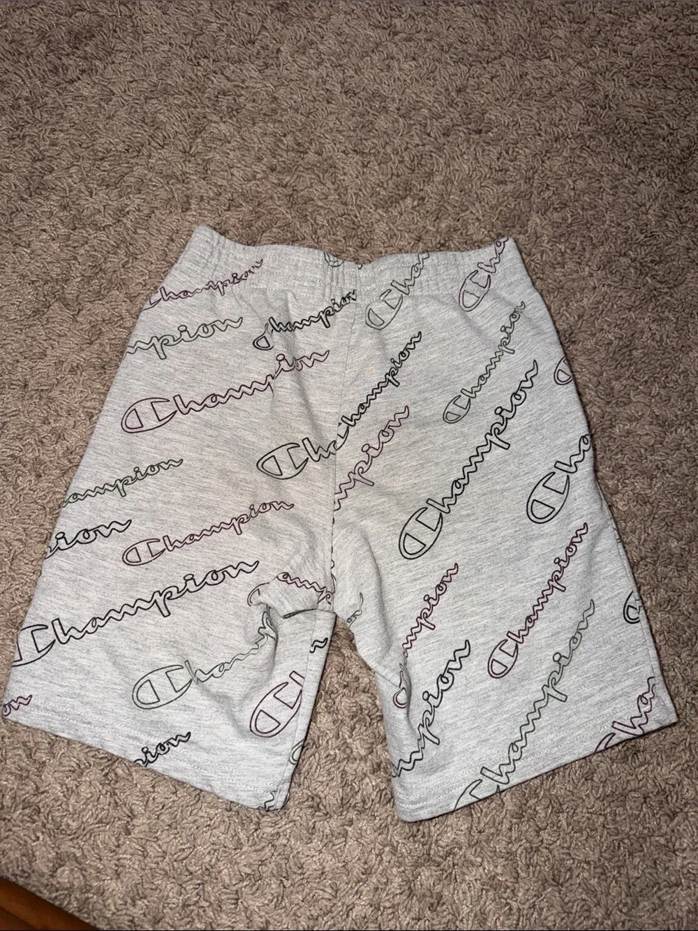 Champion Light Gray Allover Script Logo Men's Athletic Shorts